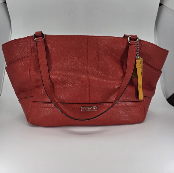 Coach Handbags - Coach Park Carrie Tote Cranberry Red Orange Pebbled Leather F23284 👜
